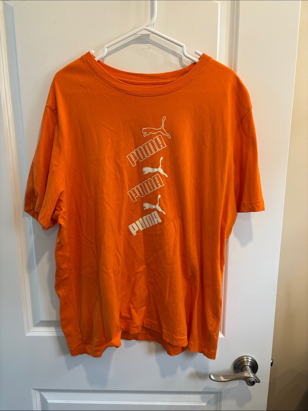 Puma Orange Short Sleeve Tee with White Stacked Logos